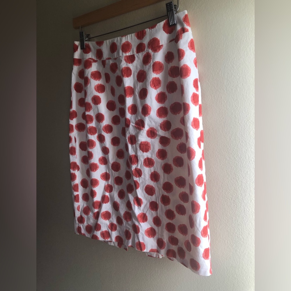 Anthropologie Corey Lynn Calter Skirt Sz 6 White Red Polka Dot Cotton Pencil - Picture 2 of 7